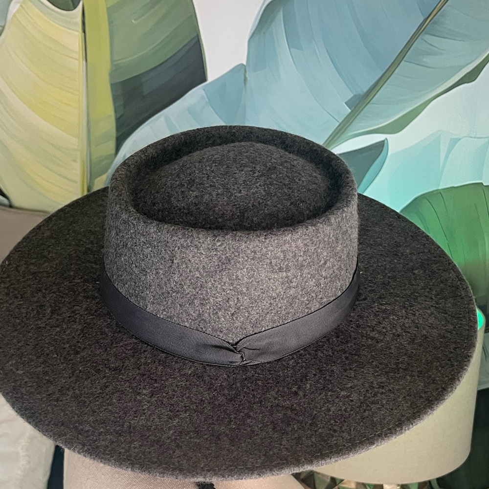 Nine West Grey 100% Wool Wide Brim Hat w/ Ribbon Detail, One Size, NWOT